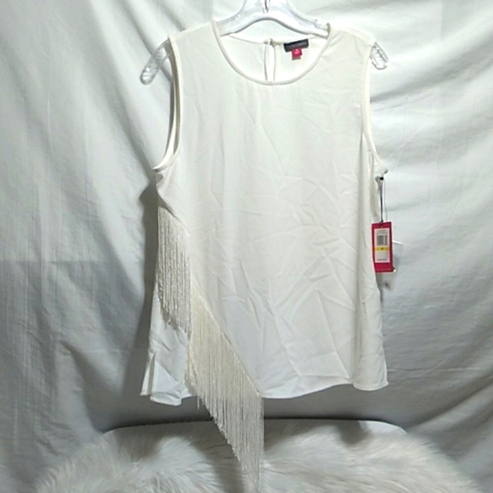 (X-53) SALE! NWT Vince Camuto Pearl Ivory Color Gilded Rose Blouse W Fringes